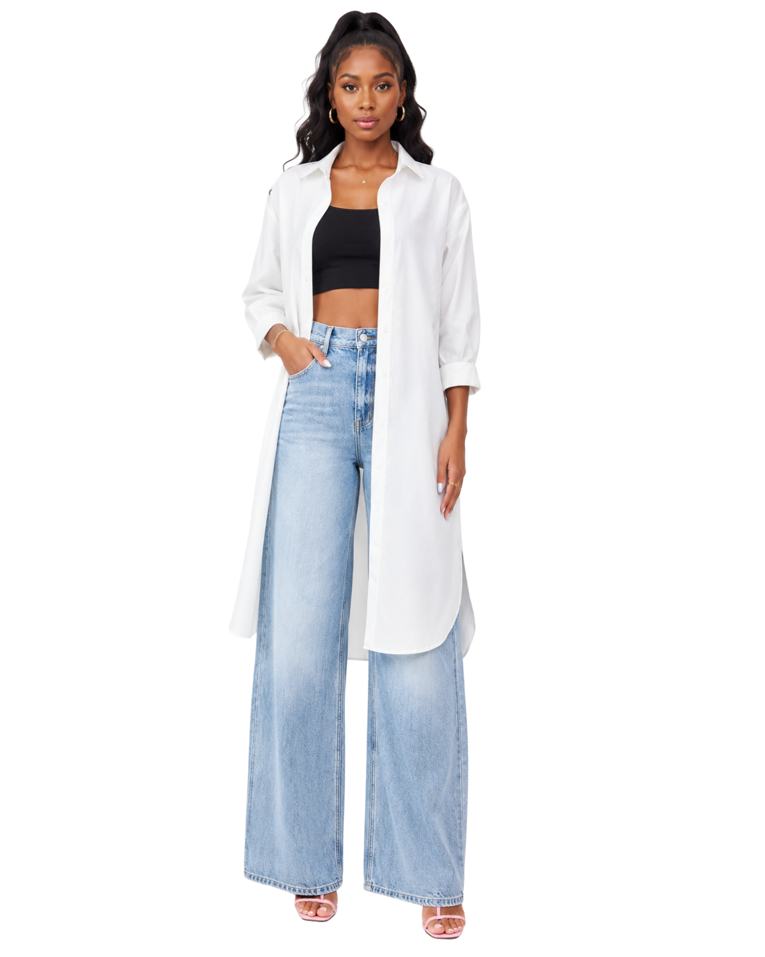 Versatile Mid-Sleeve Long Cardigan Shirt