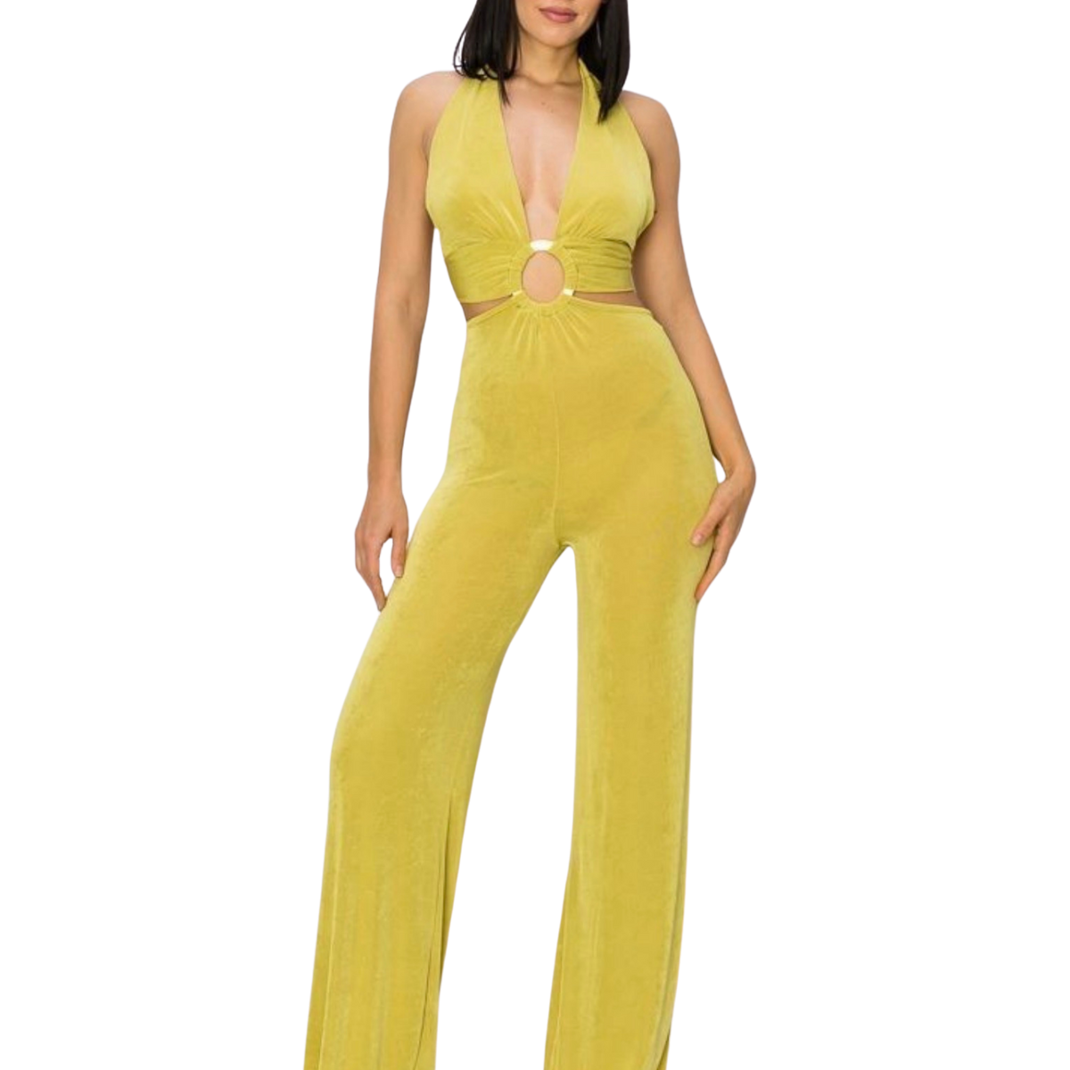 Halter Neck Cut-Out Wide Leg Jumpsuit