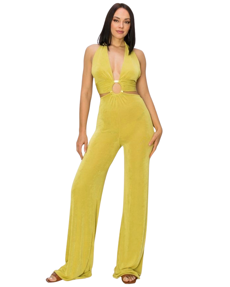 Halter Neck Cut-Out Wide Leg Jumpsuit