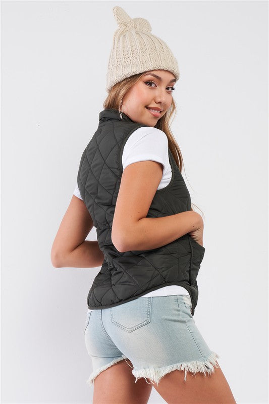 Quilted Puff Two Pockets Zip-Up Turtleneck Vest