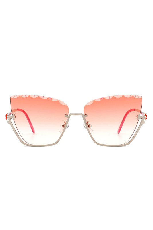 Half Frame Square Tinted Cat Eye Sunglasses