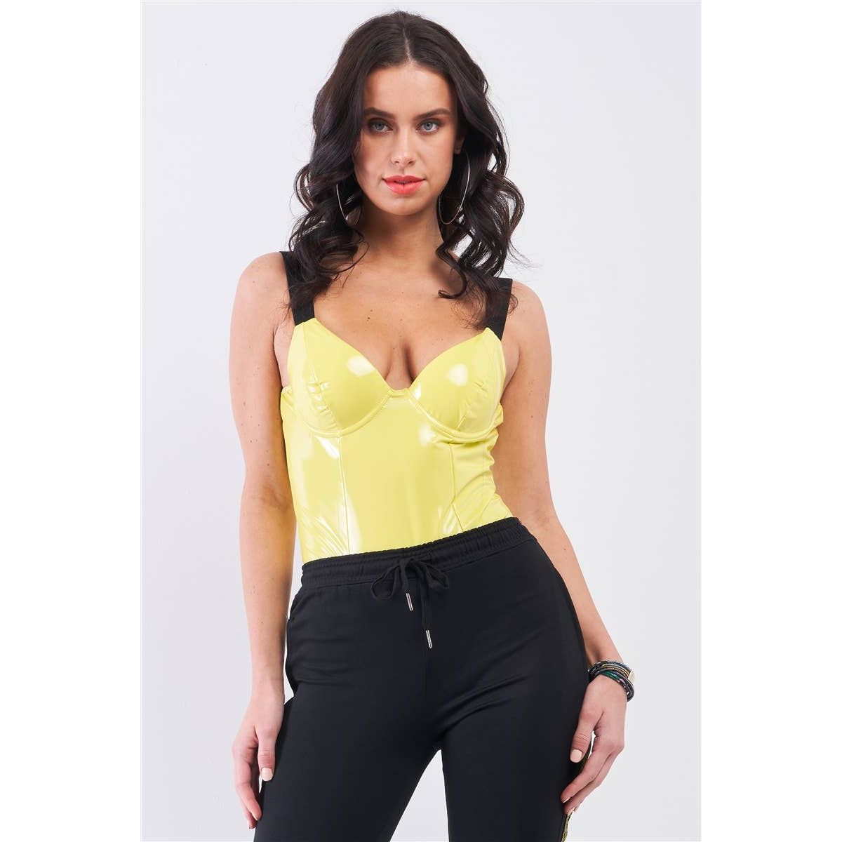 Vegan Leather Elastic Strap Bustier Bodysuit