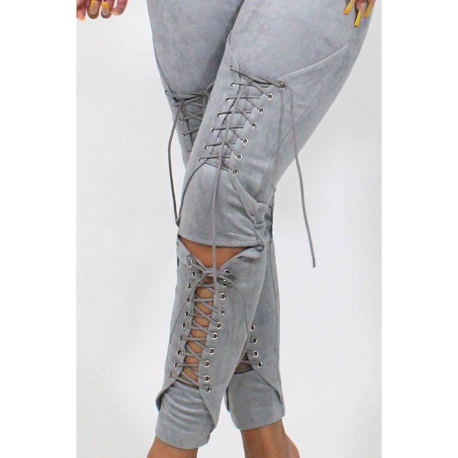 LACE-UP SUEDE PANTS