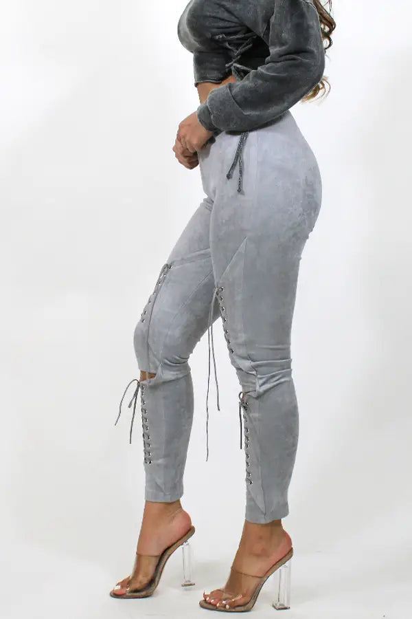 LACE-UP SUEDE PANTS